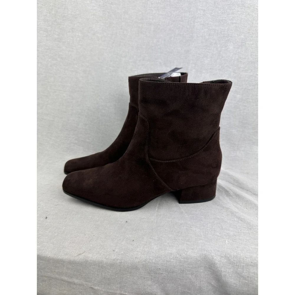 Universal Thread Womens Brown Faux Suede Square Toe Ankle Boots Block‎ Heel 6.5